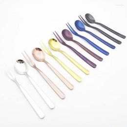 Juegos de vajilla Western Fruit Fork Coffee Cake Postre Scoop Acero inoxidable Colorido y espejo pulido 8 unid/set