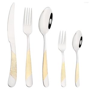 Dijkartikelen Sets Western Gold bestek Set Steak Knife Fork Coffee Lepel Volledig servies voor keuken roestvrij staal plattewaren