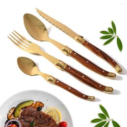 Ensembles de vaisselle Ensemble d'or occidental Laguiole Couteaux à steak Fourchette à dîner Cuillère en acier inoxydable Titanium Table de table Costumes pour mariage