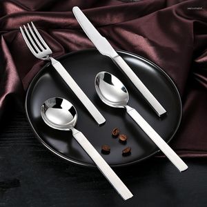 Ensembles De Vaisselle Western Set Poignée Carrée Épaissir Et Approfondir Couverts De Voyage Cuisine Ustensiles Réutilisables Durables Avec Cuillère Fourchette Couteau