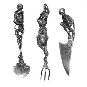 Ensembles de vaisselle Ensemble de couverts squelettiques occidentaux 3 pièces Vaisselle en acier inoxydable Cuillère noire Fourchette Couteau Dîner Cadeau d'Halloween
