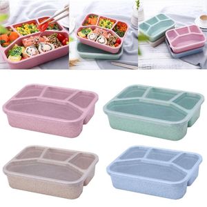 Ensembles de vaisselle paille de blé boîte à lunch Bento Style japonais étudiants 4 boîtes conteneurs pour micro-ondes employés de bureau étui à Fruits