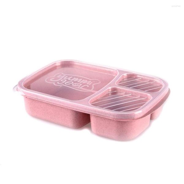 Ensembles de vaisselle Boîte à lunch en paille de blé Conteneur de stockage pour micro-ondes Bento à trois compartiments Résistant à la chaleur Anti-fuite pour l'école de bureau