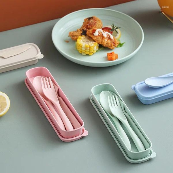 Ensembles de vaisselle en paille de blé, couteau à Steak, fourchette, cuillère, vaisselle occidentale, trois pièces en plastique W