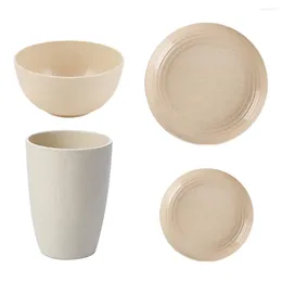 Ensembles de vaisselle, vaisselle en paille de blé, bol, tasse, assiette, cadeaux, assiettes de dîner Beige, cuillère d'alimentation, fourchette