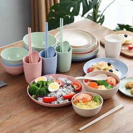 食器セット小麦わら食器セットホームダイニングプレート丼水カップアウトドアキャンプポータブル電子レンジ食器洗い機