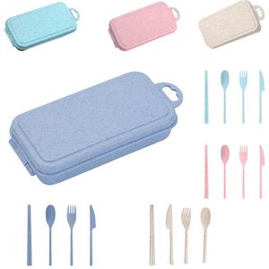 Ensembles de vaisselle ensemble de pailles de blé Portable vaisselle Cutter fourchette cuillère baguettes voyage couverts avec boîte à ustensiles