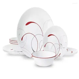 Din sets Sets wit en rood ronde 12-delige set boter schotel lepel tik stokjes houten kom steak messen tikoefening se