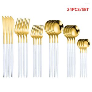 Ensembles de vaisselle Ensemble de couverts en or blanc Fourchettes Cuillères Couteaux Baguettes Couverts en acier inoxydable Argenterie Cuisine Dîner