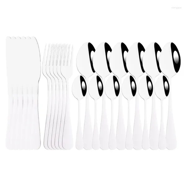 Conjuntos de vajilla de plata blanca, 24 Uds., tenedor, cuchara de té, cuchillo, cubiertos de acero inoxidable, juego de cubiertos, vajilla de cocina para el hogar