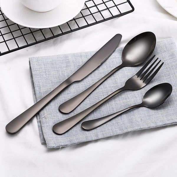 Ensembles de vaisselle en gros ensemble de couverts noirs vaisselle en acier inoxydable argenterie couteau à dîner et fourchette fourchettes couteaux cuillères