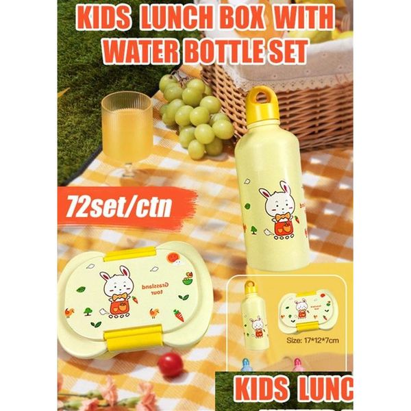 Ensembles de vaisselle en gros directement fournir une boîte à lunch en plastique pour enfants de dessin animé avec une bouteille d'eau ensemble livraison directe cuisine de jardin à la maison, Dhqdr