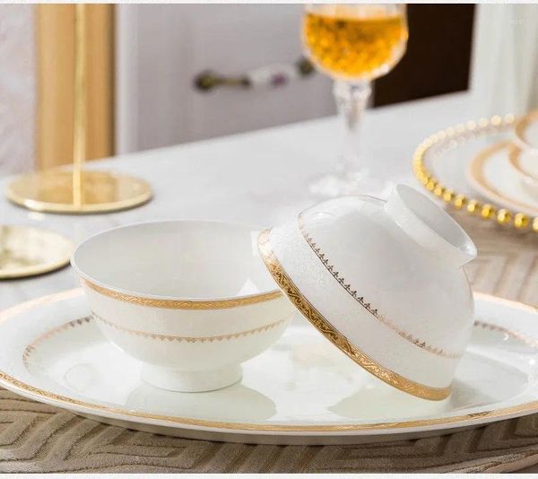 Ensembles de vaisselle en gros porcelaine or jante plats assiette vaisselle en céramique dîner de luxe