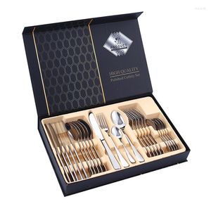 Ensembles de vaisselle Whyy 24pcs Box couverts en acier inoxydable Ensemble cote-cadeau de steak Western Fork Spoon Table Varelle Ustensiles pour la cuisine