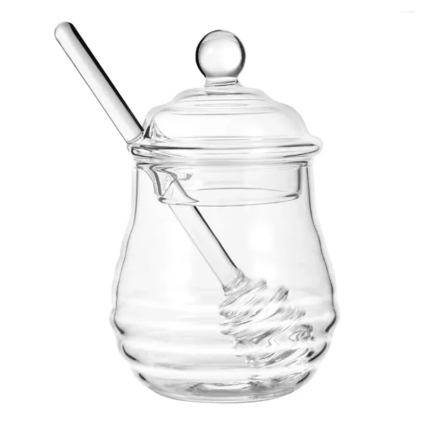 Ensembles de vaisselle WINOMO 300ml Pot de miel en verre Pot de confiture transparent avec trempette et couvercle pour une utilisation en cuisine à domicile