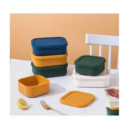 Conjuntos de vajilla con tapa Sile Caja de almuerzo Freshkee Bento Ensalada de frutas Tazón Portátil Sellado Rec Picnic Boxdinnerware Drop Delivery Home Dhrlv