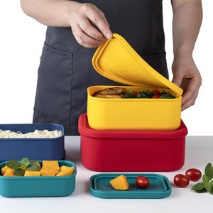 Servies Sets Met Deksel Siliconen Lunchbox Hittebestendigheid Magnetron Bento Camping Snack Fruitsalade Container Opslag