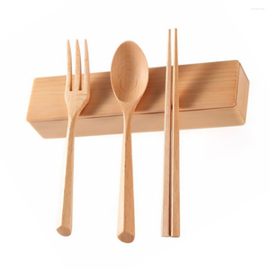 Juegos de vajilla Juego de madera Tenedores de madera Vajilla Caja de cubiertos reutilizable Utensilio Palillos Tenedor japonés Cucharas Asar Ensalada de cocina