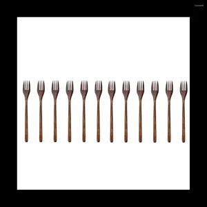 Ensembles de vaisselle fourchettes en bois 12 pièces, fourchette à salade en bois japonaise écologique, vaisselle de table pour enfants et adultes