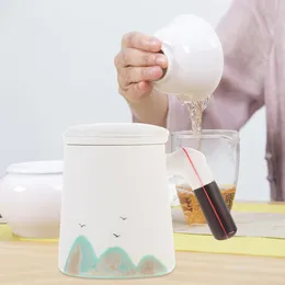 Ensembles de vaisselle à manche en bois tasses de tasse de thé avec filtre à café décoratif Bureau céramique couvercle portable