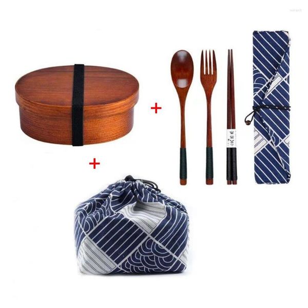 Ensembles de vaisselle Boîte à lunch en bois Bento Portable Conteneur à sushi à une seule couche pour étudiant Ensemble d'employés de bureau