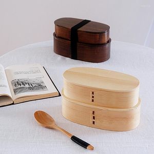 Juegos de vajilla Fiambrera de madera Cajas Bento japonesas Kit de picnic para la escuela Niños Contenedor Estuche de sushi como regalos Amigo