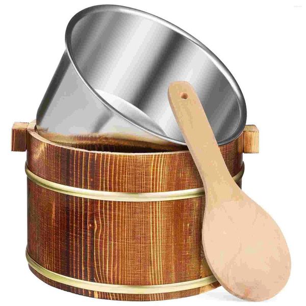 Ensembles de vaisselle en bois, baril de riz, seau en acier inoxydable, cuiseur à vapeur avec couvercle et cuillère pour restaurant