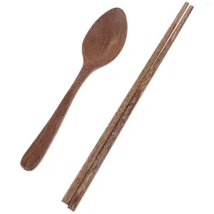 Ensembles de vaisselle Cuillère en bois Baguettes Ensemble de vaisselle: Couverts de style japonais Ustensiles portables Ensemble de couverts avec pour le camping de voyage à domicile