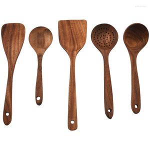 Ensemble de vaisselle des cuillères en bois pour cuisiner des ustensiles de cuisine en bois réutilisables de 5 pièces