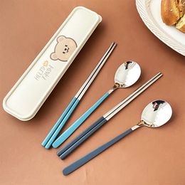 Ensembles de vaisselle WorthBuy Portable 304 Copsticks à cuillère en acier inoxydable Ensemble avec boîte de rangement pour dîner accessoires de cuisine