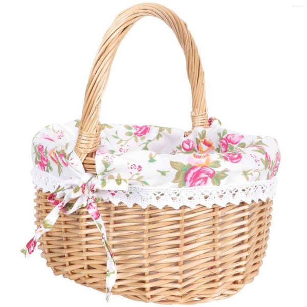 Ensembles de vaisselle Tissé Panier Pique-Nique Panier Cadeau De Mariage Décoratif En Rotin 34x32cm Fleur Tissu Cadeaux Vide Enfant