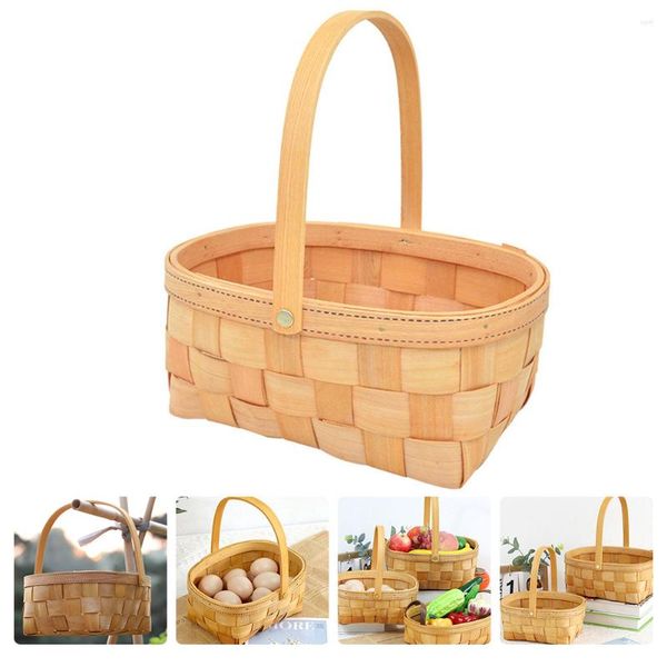 Ensembles de vaisselle Panier à main tissé Poignées Stockage de fleurs Paniers de mariage Cadeaux Bois Jardin en bois Rassemblement Légumes Fruits Maison