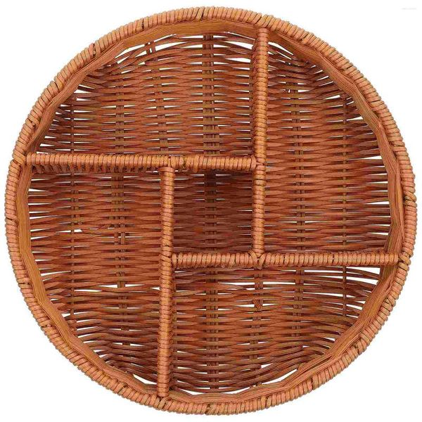 Ensembles de vaisselle Boîte de rangement tissée Plateau rond en osier Étagère Panier Rack Plateaux de service Poufs Rotin Pp