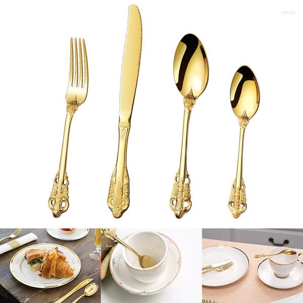 Servies Sets Yomdid 1 Pc Roestvrijstalen Mes Vork Lepel Servies Vintage Goud Bestek Relief Vaisselle Voor Westerse Dessert