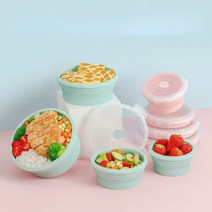 Serviesgoed Siliconen opvouwbare lunchbox met deksel Draagbare magnetron Camping Picknick Slakom Opslagcontainer Lunchbox Studentenkantoor