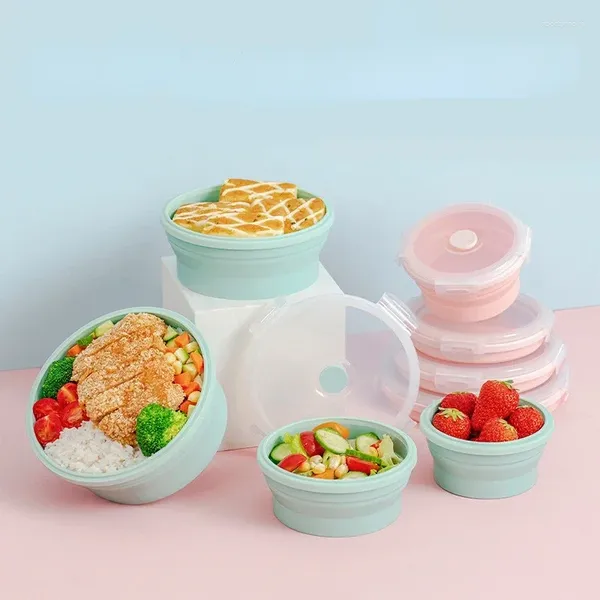 Vaisselle Boîte à déjeuner pliante en silicone avec couvercle Portable micro-ondes Camping pique-nique bol à salade conteneur de stockage boîte à déjeuner étudiants bureau