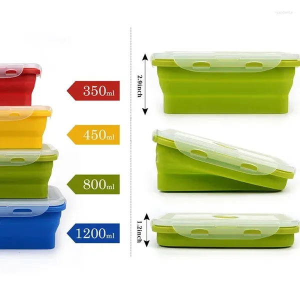 Boîte à déjeuner en Silicone, vaisselle, bol Portable, récipient pliable coloré, boîte à déjeuner 350/500/800/1200ml écologique