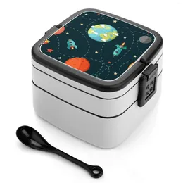 Adventure spatiale pour la vaisselle Bento Bento Portable déjeuner blé Paille de rangement Planète Cartoon Modèle Vector Terre