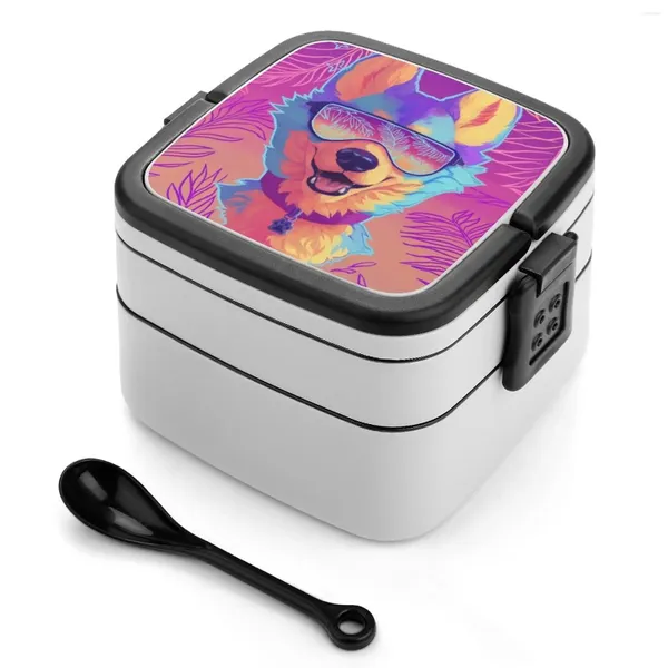 Cineros de vajilla Sparkle Dog Bento Box Lunch Container térmico 2 capas Animales caninos de Anthro Furry Healthy