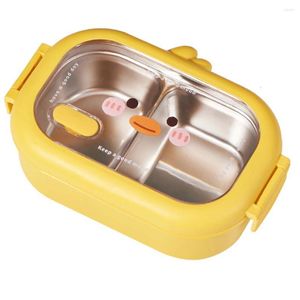 Vaisselle en acier inoxydable pour enfants, boîte à Bento Kawaii, compartiment à 2 cellules, Clip Double face pour étudiant du primaire/employé de bureau