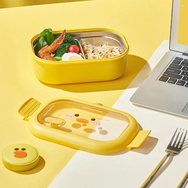 Vaisselle en acier inoxydable pour enfants, boîte à Bento Kawaii à Double face, conteneur Portable scellé à 2 cellules, compartiment repas