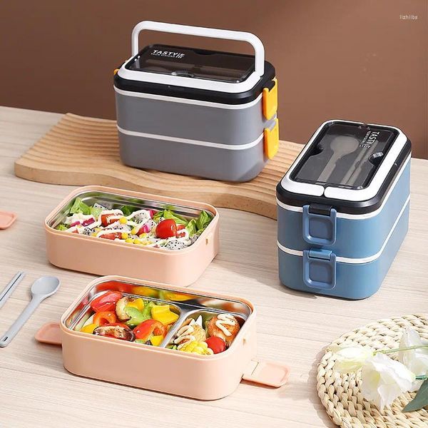 Vajilla Estudiante Caja de almuerzo Bolsas Niños Anti-derrame 304 Portátil Niños Triple Refrigerador Agua Rellenable Accesorios de cocina Doble capa