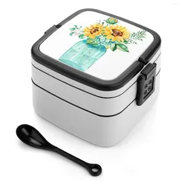Serviesgoed zonnebloemen Mason Jar Zonnebloemt Bouquet Aquarel Bento Box Compartments Salad fruitcontainer