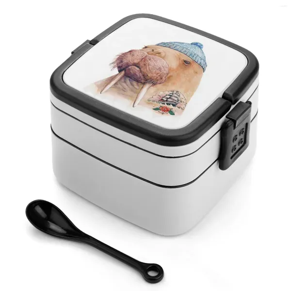 Vajilla Morsa Tatuada Doble Capa Bento Box Ensalada Portátil Picnic Tatuaje Flash Coastal