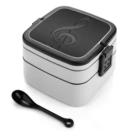 Maîtrice Treble Clef Music Note Dark Bento Box Student Camping Lunch Dîner Boîtes Musical Notes Black Grey DJ