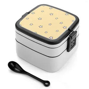 Vajilla de moda estrellas de doble capa Bento Box almuerzo portátil para niños escuela amarillo blanco Vsco Tumlr estético lindo