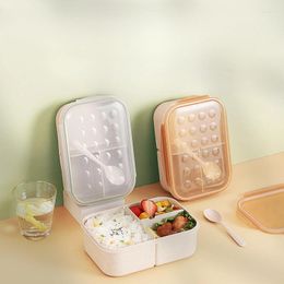 Boîte à déjeuner de grande capacité en paille de blé, vaisselle avec fourchette cuillère, Bento carré divisé pour adulte, conteneurs de stockage de conservation