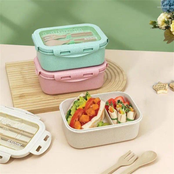 Vajilla Fiambrera de paja de trigo Cajas Bento saludables sin BPA Contenedor de almacenamiento para microondas Taza de sopa para niños