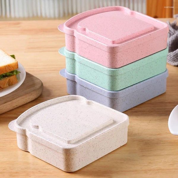 Cebadora de trigo de trigo Lunch Box Toast Bread Sandwich Case de almacenamiento con tapa al aire libre Bento recipiente de microondas reutilizable