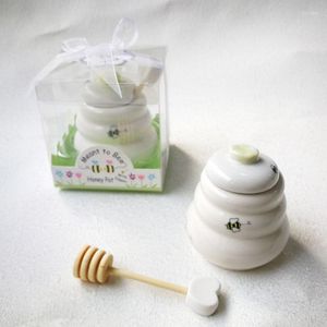 Vaisselle en gros 100 pcs/lot faveurs de mariage et cadeaux pour invité Pot de miel en céramique avec fête de balancier en bois